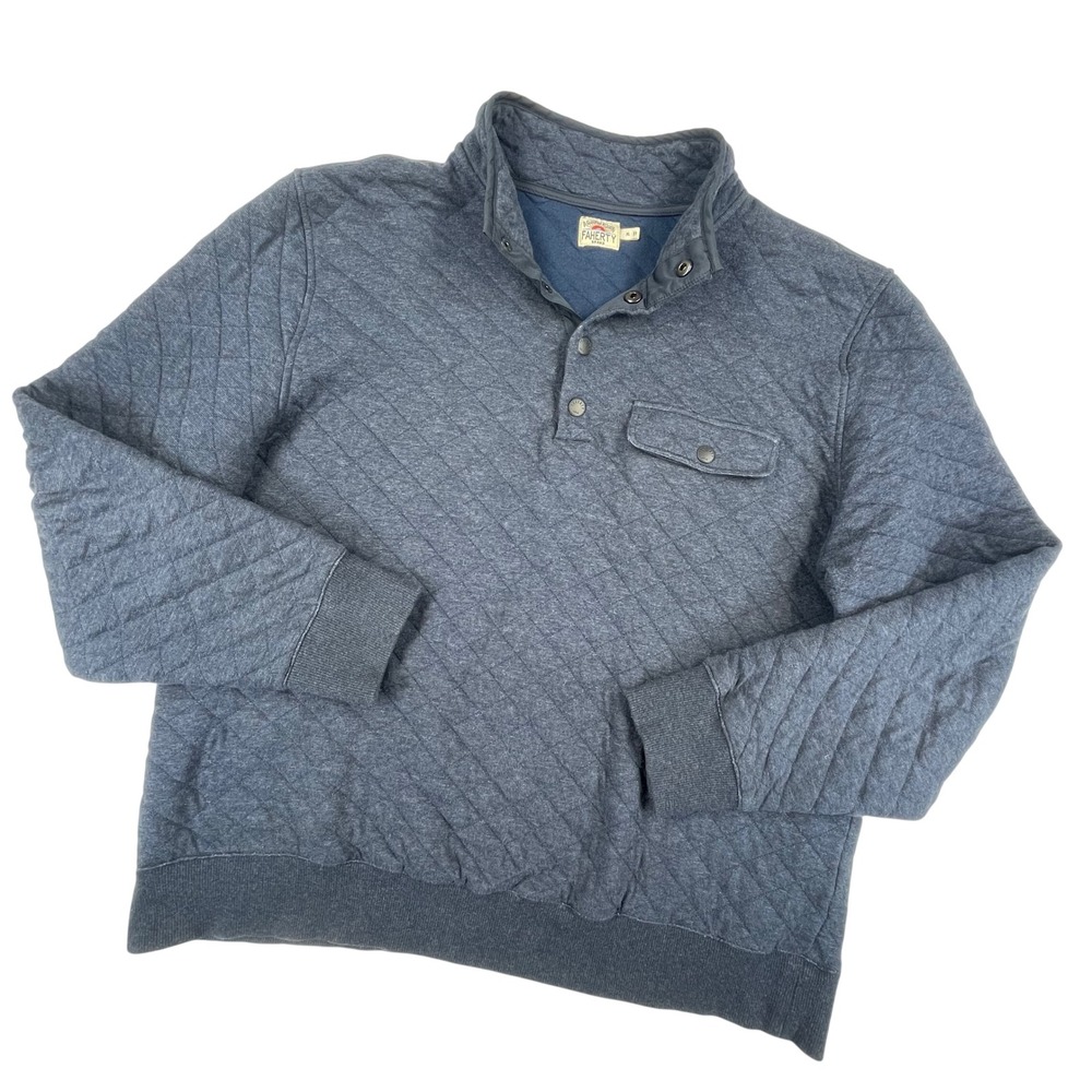 Faherty Epic Quilted Fleece Pullover XL Navy Melange Snap Mock Neck Sweatshirt